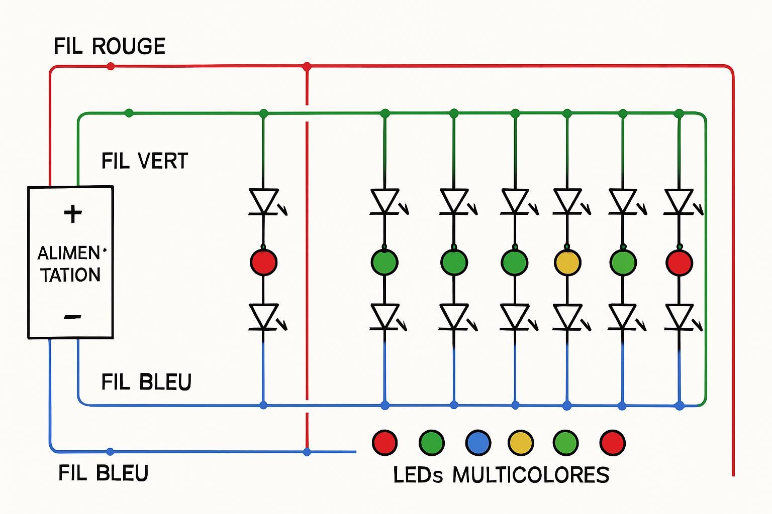 découvrez le schéma électrique complet pour une guirlande led à 3 fils, idéal pour un branchement sécurisé et efficace de votre décoration lumineuse.